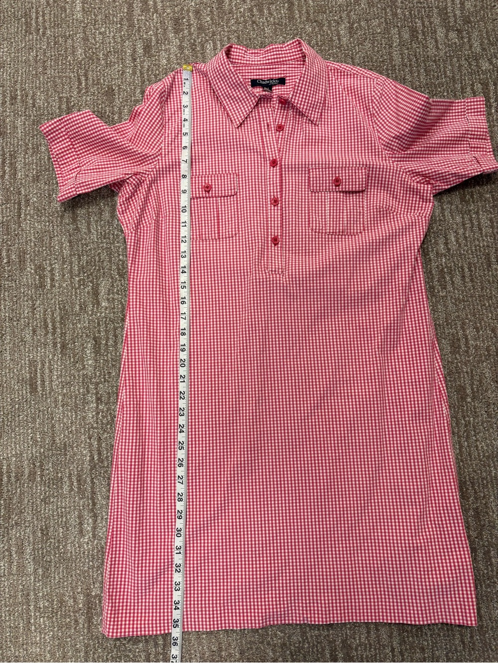 Chadwicks of Boston Pink & White Gingham Shirt Dress | Cotton | Size 12/14 - Picture 9 of 15